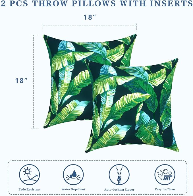 LVTXIII Outdoor/Indoor Throw Pillows, Decorative Throw Pillows with Inserts, 18"x18" Square Pillows for Bed, Couch, Sofa and Patio Furniture (Set of 2, Hanalei Lagoon)