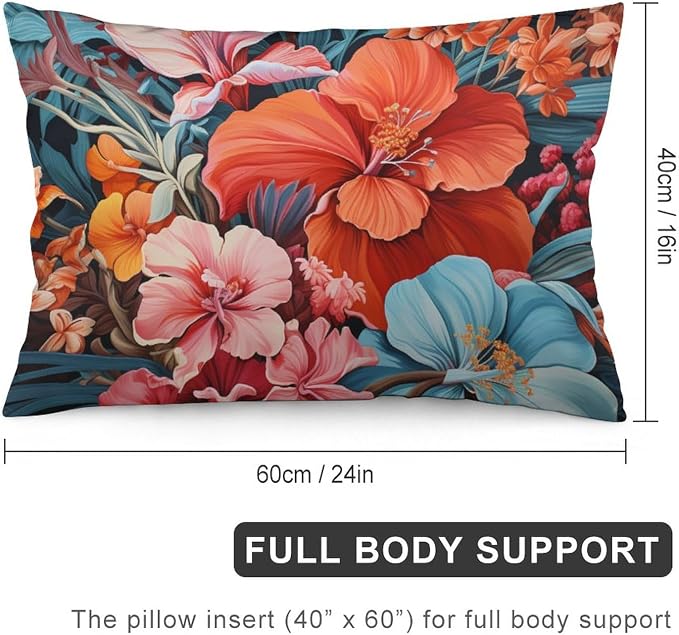 Tropical Flower Leaves Pillows Cover 16 "x24 " Summer Colorful Hawaiian Tropical Plants Decorative Cushion Cover Pillowcase Zipper Pillowcase Outdoor Pillows Covers for Couch Sofa Pillowcase Only
