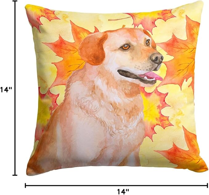 Caroline's Treasures BB9975PW1414 Labrador Retriever Fall Fabric Decorative Pillow, Yellow Machine Washable, Indoor Outdoor Decorative Pillow for Couch, Bed or Patio, 14Hx14W