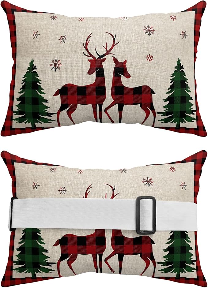 Outdoor Pillows Covers with Inserts Christmas Red and Black Buffalo Plaid Waterproof Recliner Pillow with Adjustable Strap Throw Pillows for Patio Furniture Pool Lounge Chair, 11x16 inch, 1PCS