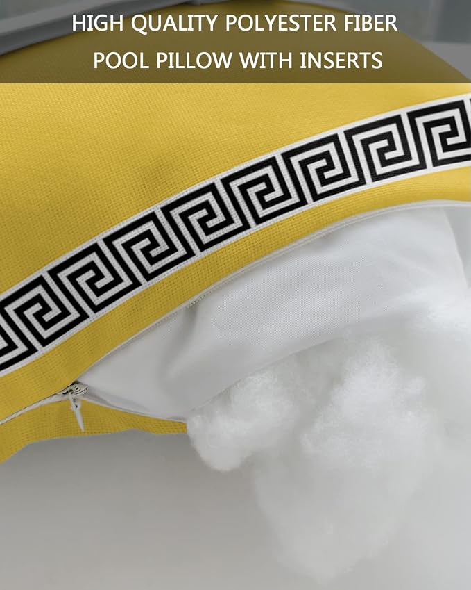 Outdoor Pillows Covers with Inserts Yellow Traditional Greek Key Meander Square Geometric Waterproof Pillow with Adjustable Strap Throw Pillows for Patio Furniture Lounge Chair, 11x16 Inch, 1PCS