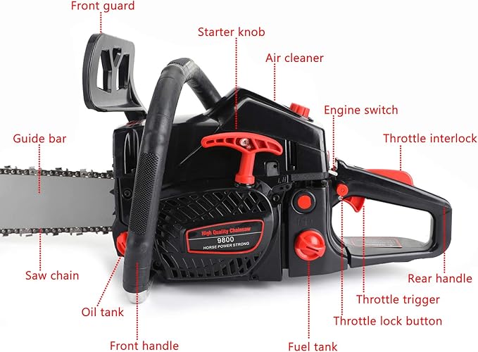 Topteng Gasoline Chainsaw 22 Inch, 62cc Chainsaw 22" Bar Powered Engine 2 Cycle Gasoline Chain Saw, Tree Cutting, Firewood Yard Work, Anti‑Kickback Chain, Automatic Chain Brake for Home Farm Ranch