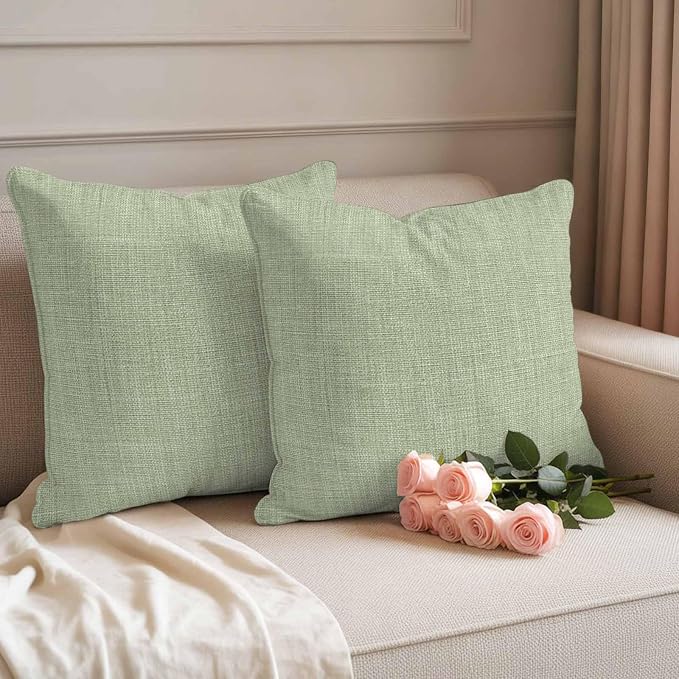 Pack of 2 Waterproof Outdoor Pillow Covers 18x18 Inch Decorative Pillow Covers Sage Green Burlap Texture Throw Pillowcases Farmhouse Vintage Sage Green Outdoor Cushion Cover for Couch, Patio, Tent