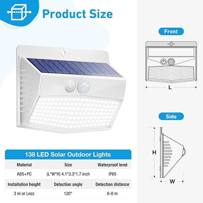 1 Pack Solar Motion Lights Outdoor, Solar Security Light with 3 Modes, IP65 Waterproof Flood Lights Outside for Camping Garden Patio Garage Backyard, White