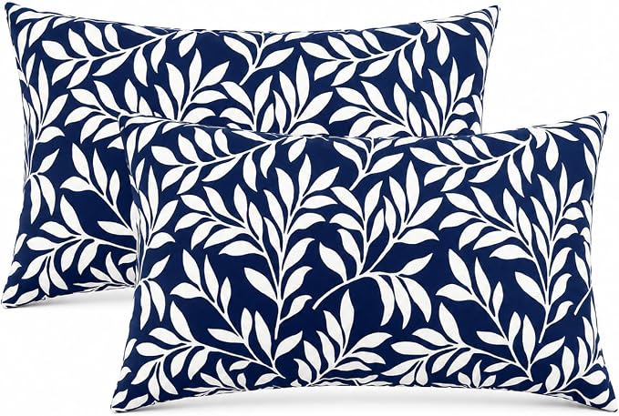 Outdoor Patio Lumbar Pillows Pack of 2, 12"x20" | Fade Resistant Outdoor Waterproof Lumbar Pillow with Inners Decorative Garden Lumbar Cushions for Home Patio Terrace Sofa