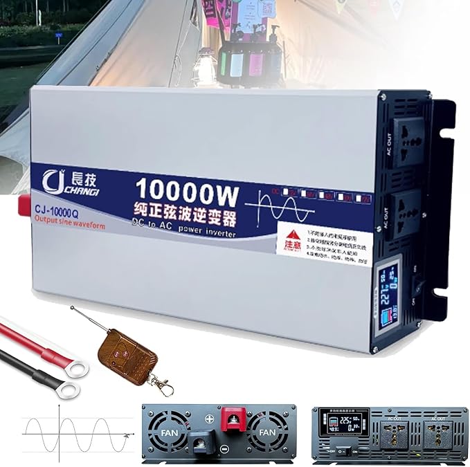 Pure Sine Wave Inverter 3500W/5000W/6000W/8000W/10000W/12000W Solar Power Inverter 12V 24V 48V 60V 72V DC to 110V 120V/220V 230V 240V AC Car Voltage Converter Transformer for Home RV(10000W,12Vto220V)