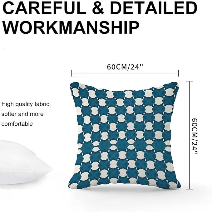 Pillowcase Blue Geometric Throw Pillow Covers Abstract Blue and White Trellis Pillow Cover Accent Decorative Cushion Cases Home Decor for Patio Furniture Garden 24x24 in