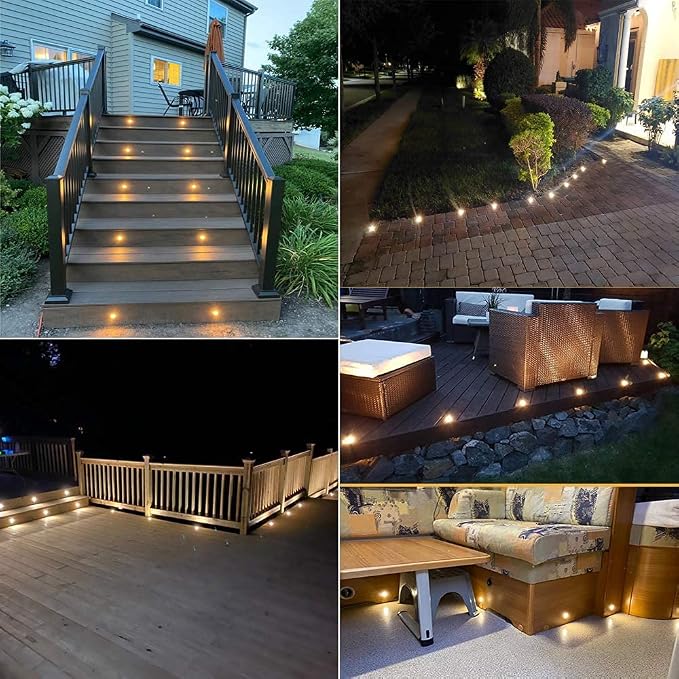 Low Voltage LED Deck Light, 30pcs Φ1.22 Recessed Warm White | IP67 Waterproof Outdoor, 0.6W per Light, for Garden Yard Pathway Patio Step Stairs Decor