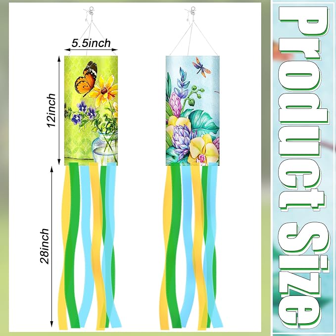 NOVWANG 2 Pieces 40 Inches Windsock, Butterfly Sunflower Wind Socks for Outside Decor Hanging Flag for Home Garden Yard Wall Balcony Decoration