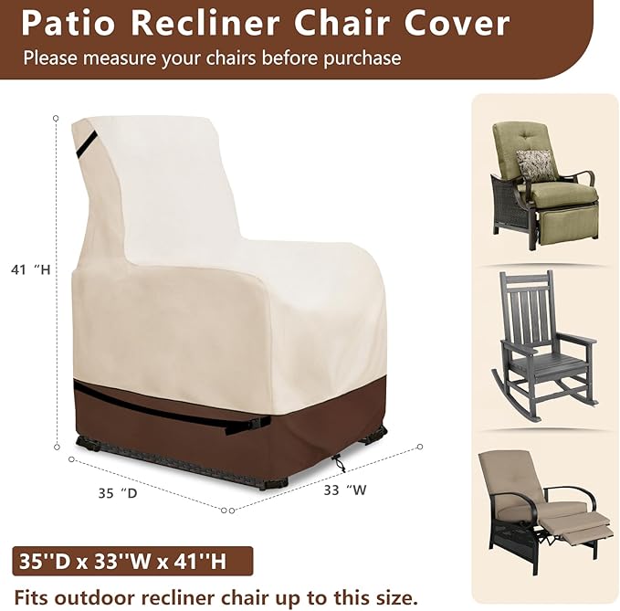 Outdoor Recliner Chair Covers,Patio Swivel Chair Covers,600D Heavy Duty Waterproof Patio Rocking Chairs Cover,Outdoor Furniture Covers for All Weather Protection.Beige & Brown