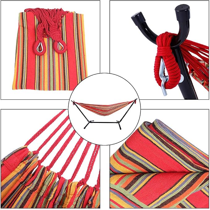 Portable Outdoor Polyester Hammock Set Red