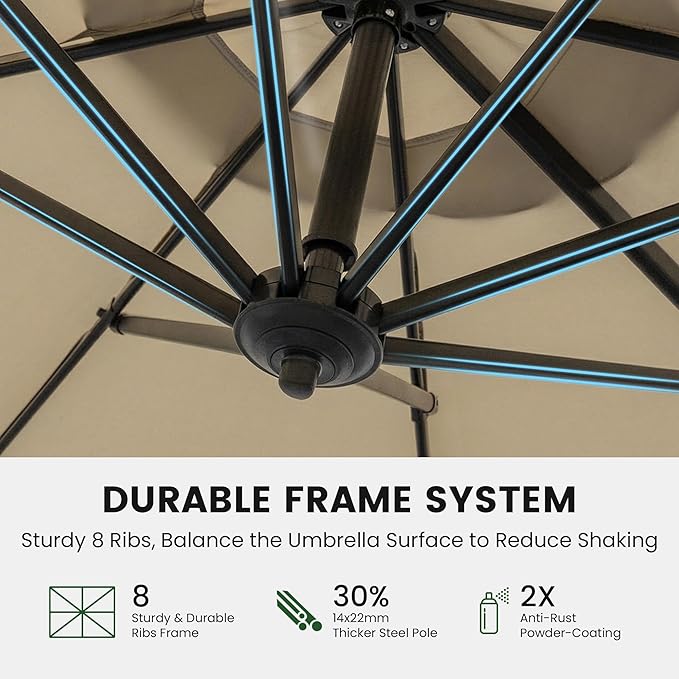 Olilawn 9' X 12' Patio Umbrella with Base Included & OLILAWN 600D Waterproof Umbrella Cover, Large Outdoor Cantilever Offset Patio Umbrellas Rectangular Aluminum Umbrella with 360-degree Rotation & Infinite Tilt Adjustment for Backyard Hosting, Poolsid...