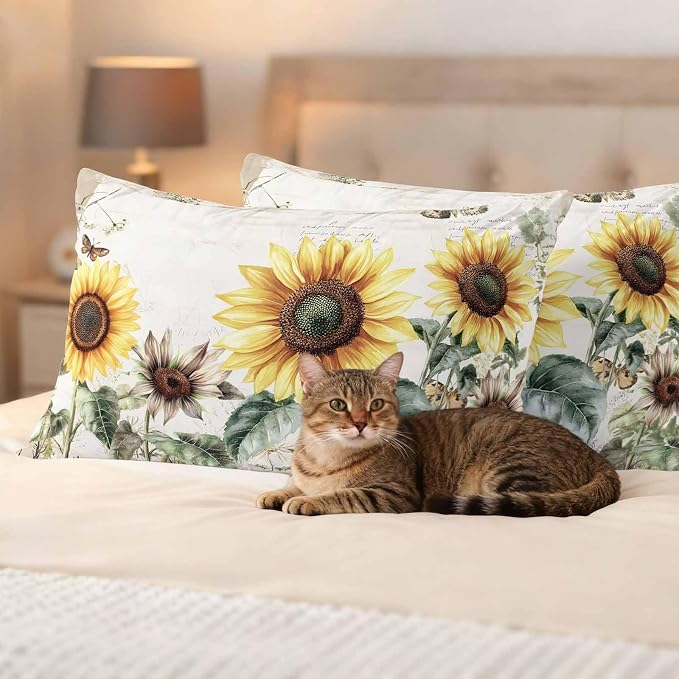 Vintage Yellow Sunflowers Outdoor Waterproof Throw Pillow Covers Set of 2, 20"x12", American Pastoral Style Decorative Pillow Covers Outside Cushion Case for Patio Porch Garden