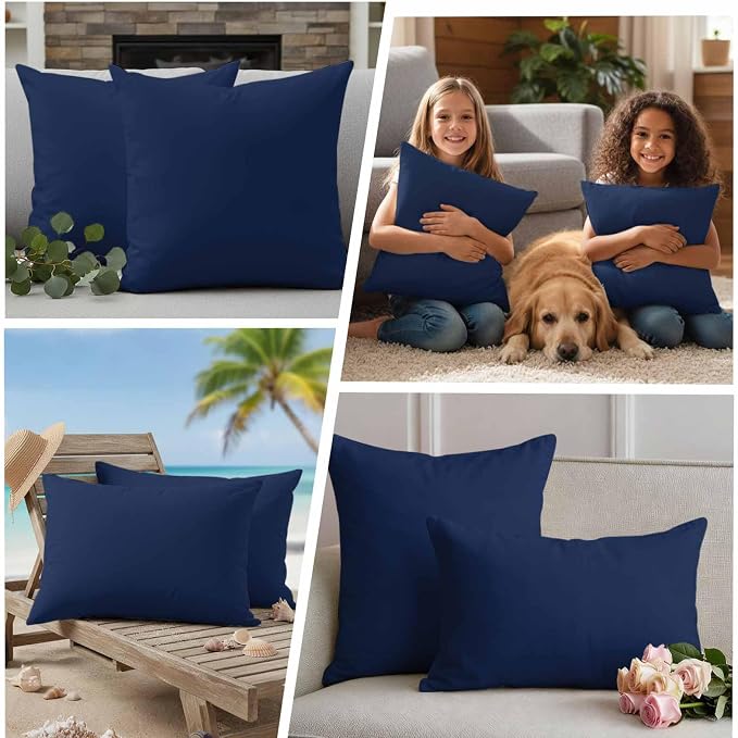 Waterproof Pillow Covers Set of 2 18x18 Inch Navy Blue Outdoor Cushion Covers Solid Color Decorative Pillow Cases for Patio, Sofa, Couch, Garden, Balcony