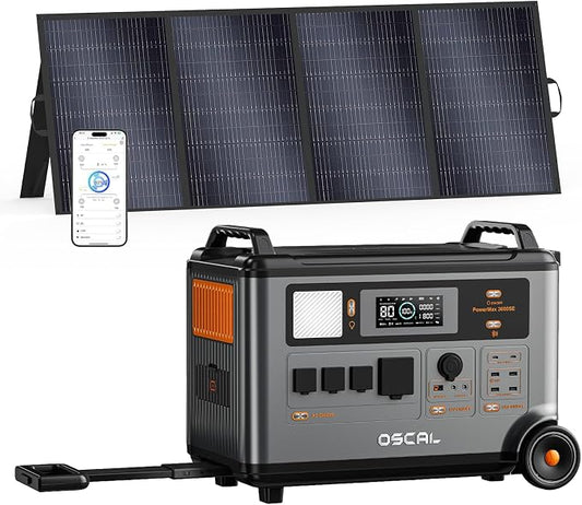 OSCAL 3600W Portable Solar Power Station with 400W Solar Panels, PowerMax 3600SE 3600Wh Solar Generator, 1800W AC/ 1600W Solar Fase Charging, LiFePO4 Battery Power Station for Home, RV, Emergencies