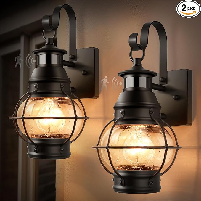 Lamomo 2 Packs Motion Sensor Outdoor Porch Light for House,Outdoor Wall Light Fixtures Wall Mount, Waterproof Aluminum Exterior Light for Garage Doorway Balcony(Bulb NOT Included)