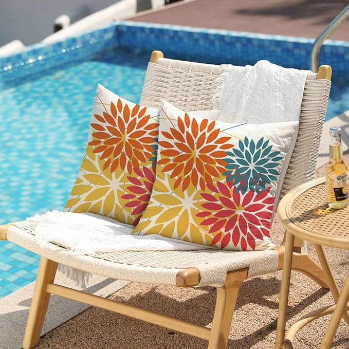 DFXSZ Pack of 2 Outdoor Waterproof Throw Pillow Covers 20x20 Orange Yellow | Polyester Spring Summer Fall Floral Decorative Cushion Cases(NO INSERT),For Couch Patio Funiture Garden Home Decor