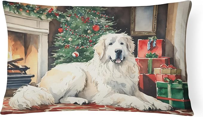 Caroline's Treasures DAC2671PW1216 Great Pyrenees Cozy Christmas Throw Pillow Machine Washable, Indoor Outdoor Decorative Pillow for Couch, Bed or Patio, 12HX16W