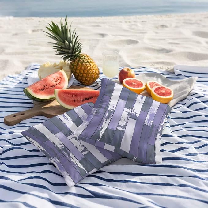 Purple Gray Outdoor Pillow Covers 26x26 Inch Throw Pillow Covers Set of 2 Waterproof Decorative Pillow Cases Vintage Farmhouse Ombre Wooden Grain Cushion Covers for Patio Furniture Garden Couch Sofa