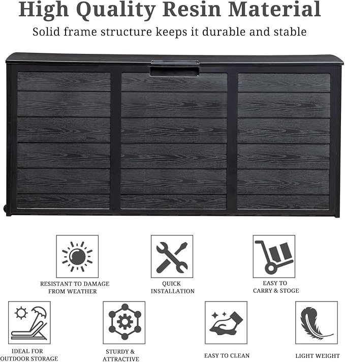 Outvita 75 Gallon Deck Storage Box, Durable Storage Container Bin Store Patio Cushions, Yard Stools Outdoor Patio Garden (All Black)