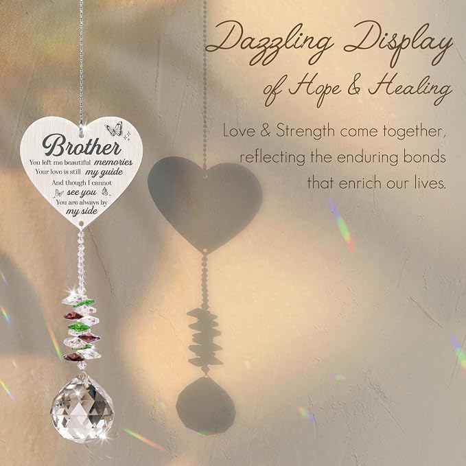 Sympathy Gifts for Loss of Brother,Brother in Heaven Ornaments, Memorial Crystal Suncatcher,Memorial Gifts for Loss of Brother,Christmas Tree Window Rainbow Maker Prisms Home Decor Gift