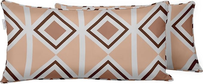 Indoor/Outdoor Polyester Fabric Lumbar Pillow Cover, All-Weather Waterproof Rectangular Cushion Case for Patio Furniture, 12 x 20 Set of 2 - Geometric-69