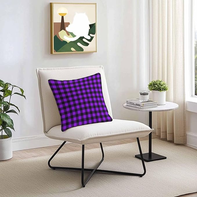 Outdoor Waterproof Throw Pillow Covers Set of 2 Purple Buffalo Plaid Pillowcases 16x16 Inches Pastoral Black Checked Decorative Pillows Cushion Case Patio Pillows for Couch Bed Chair Garden