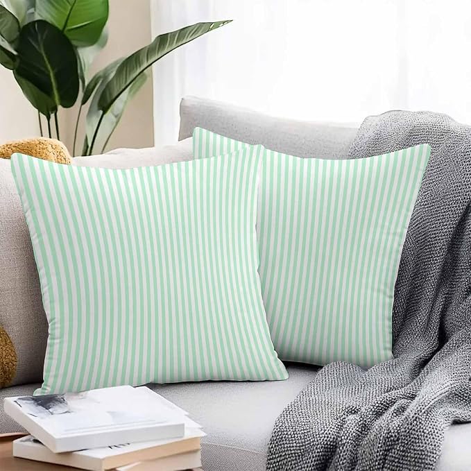 Throw Pillow Covers 24x24 Inch Set of 2, Green White Stripe Waterproof Outdoor Cushion Covers, Modern Minimalist Geometric Striped Decorative Pillowcases for Couch, Sofa, Bed, Garden, Patio