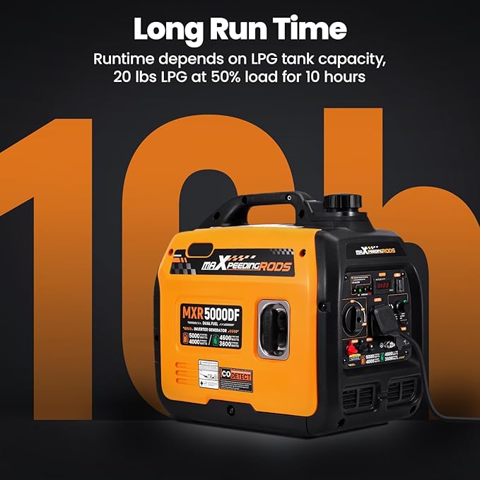 maXpeedingrods 5KW Dual Fuel Inverter Generator for RV Outdoor Events Home | 5000 Watt Gasoline&Propane Powered,CO Auto-Shutdown,Parallel,EPA & UL 2201 Certified,LPG Extended Runtime,Compact MXR5000DF