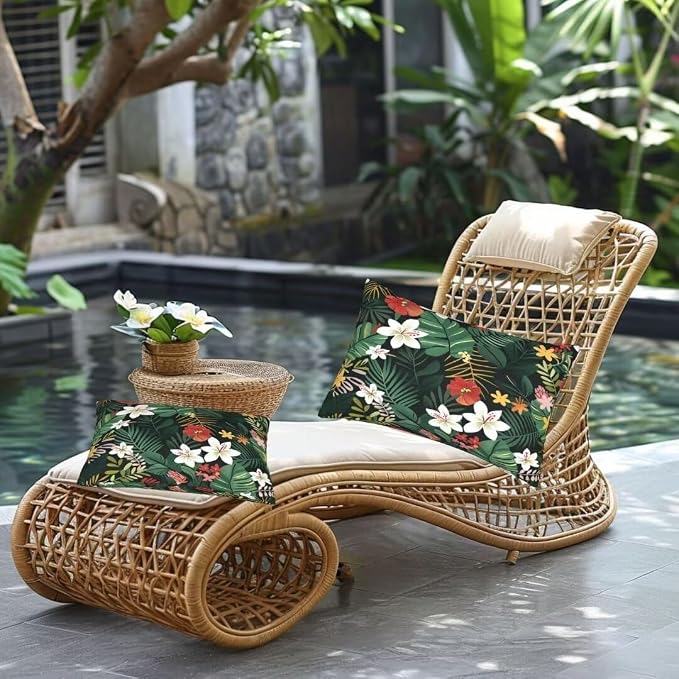Outdoor Pillows Waterproof Set of 2 Outdoor Pillow Covers 16x24 Inch, Dark Throw Pillows Plants Pillow Covers, Summer Garden Decorative Pillows Outdoor Pillows for Patio Furniture Car Home Decor-hs323