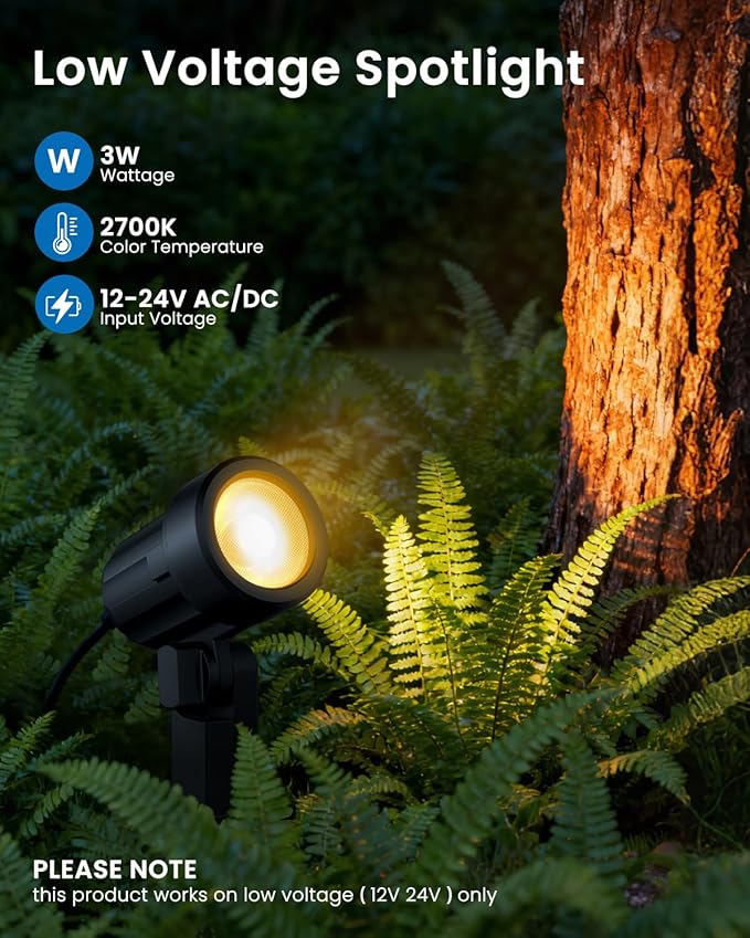 ZZXX All-in-One Low Voltage Landscape Lighting Kit, 8-Pack LED Landscape Lights with Transformer 65FT Wire and Connectors, 2700K Waterproof Landscape Spot Lights for Garden Yard House Tree