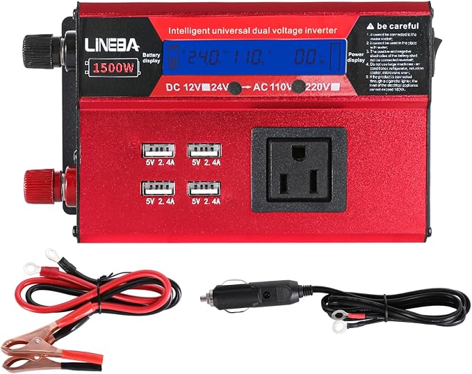 1500 Watt Power Inverter with LED Display,AC Outlets,4 USB Port, 24V DC to 110V AC Converter Car Power Inverter for Car, RV, Truck, Off Grid Solar System, Camping