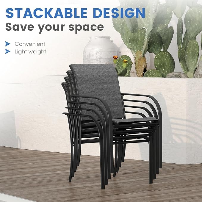 VICLLAX Patio Dining Set for 6, 7-piece Outdoor Dining Set - 59" Rectangle Patio Table and Chairs for Lawn Garden, Black Tabletop and Fabric