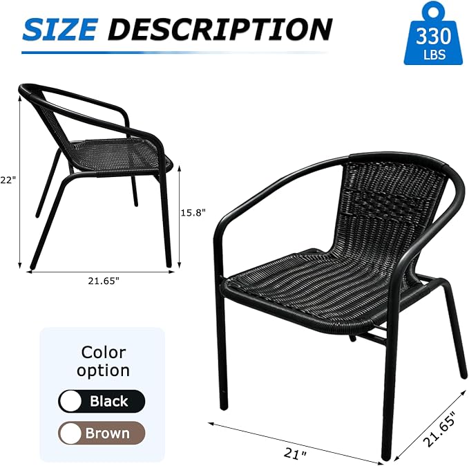 8 Pack Black Stackable Outdoor Rattan Chairs, All-Weather Patio Seating for Balcony Porch Lawn, Small Patio Furniture Set for Front Porch Decor & Outdoor Spaces