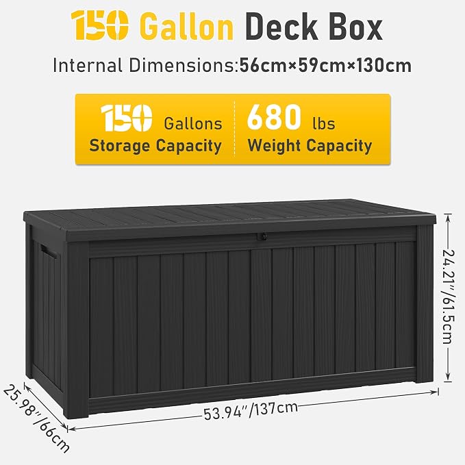NUNU LAB Outdoor Storage Box 150 Gallon,Resin Large Sturdy Deck Box, Backyard Outside Storage Box Waterproof with Double Wall Panels,Package Delivery Box,Garden Box,Tool Box,Outdoor Hose Storage Bin