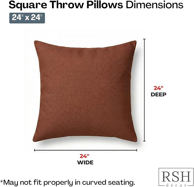 RSH DECOR: Sunbrella Square Throw Pillows Set of 4 | 24" x 24" | Water and Fade-Resistant Performance Fabric | Outdoor Pillow Covers with Down-Alternative Inserts | Made in USA (Essential Russet)