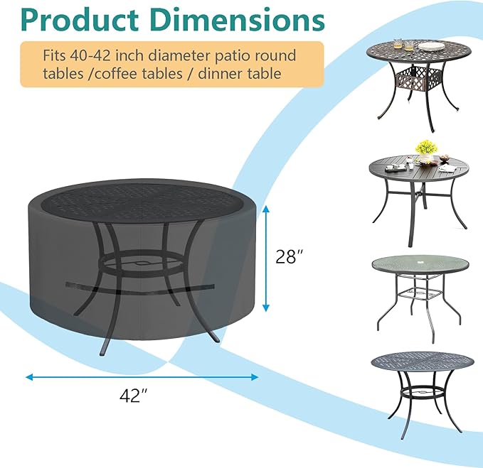 Oslimea Round Outdoor Patio Table Cover 42 Inch, Patio Furniture Covers for Outdoor Table, Waterproof, Windproof, UV Resistant and All Weather Resistant (Black, 42"DIAx28"H)