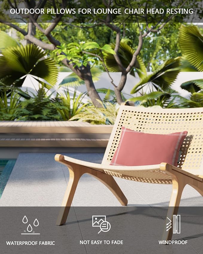 Outdoor Pillows Covers with Inserts Solid Color Coral Red Waterproof Recliner Pillow with Adjustable Strap Throw Pillows for Patio Furniture Pool Lounge Chair, 11x16 inch, 1PCS