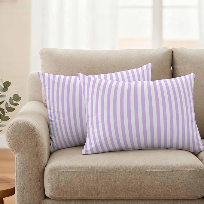 Lumbar Pillow Covers 20x12 Inch Set of 2, Purple White Stripe Waterproof Outdoor Cushion Covers, Modern Minimalist Geometric Striped Decorative Pillowcases for Couch, Sofa, Bed, Garden, Patio