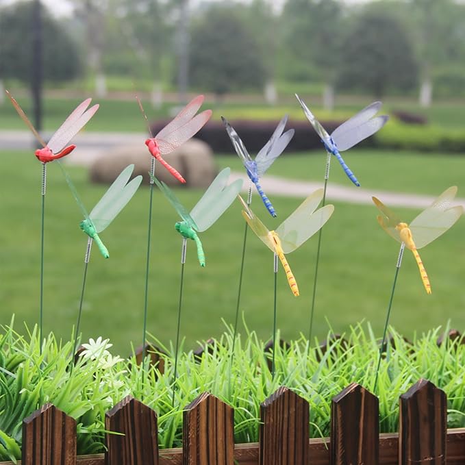 16Pcs Dragonfly Clip, DIY Dragon Fly Clips, Fake Dragonfly Garden Outdoor Decor, Plastic Dragon Fly Plant Pot Decorations with Pliers & Clips(Small)