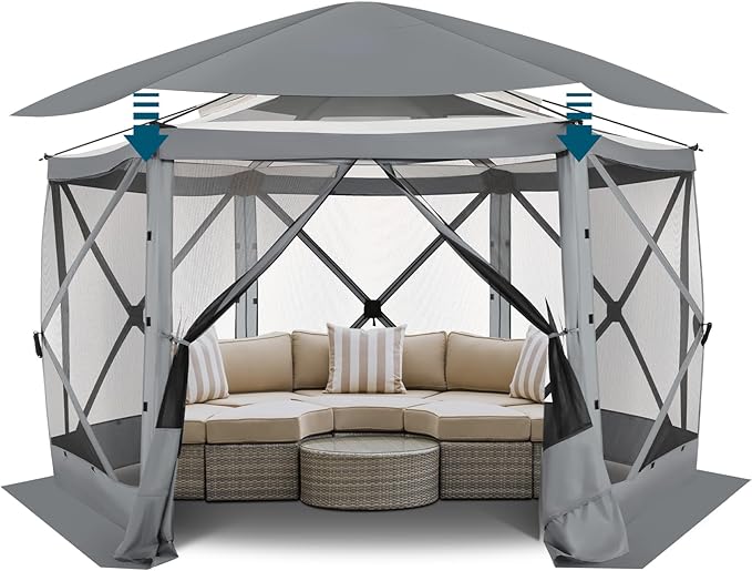 COBIZI 12x12 FT Pop Up Canopy Stargazing Tent, Gazebos On Clearance with Removable Roof, Screened in Gazebo, Screen Tents Portable carpas para Patio for Outdoor Camping,Backyard, Garden, Grey(Pro)