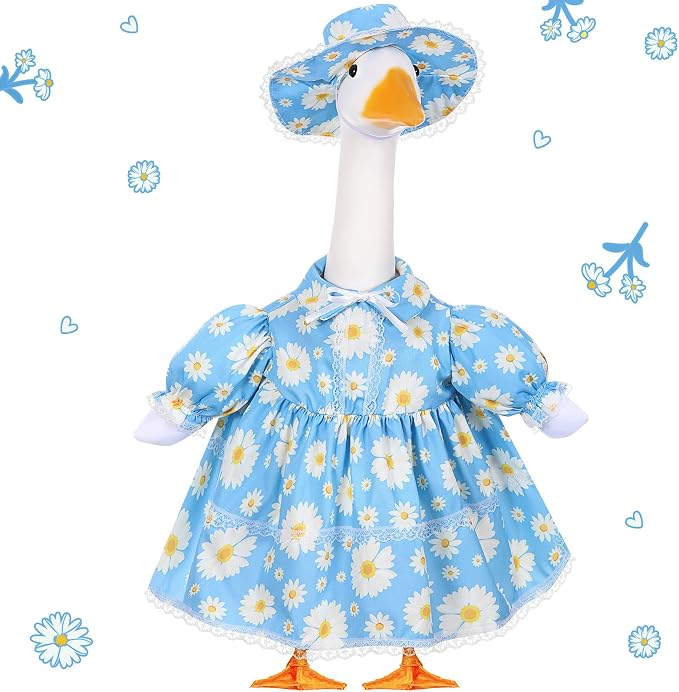 FuWeave Fall Porch Goose Outfit for Lawn Decor | Fits 23"/17" Lawn Plastic/Cement Statue Goose Costume Dress for Front Outdoor Courtyard Garden Patio Yard Decoration