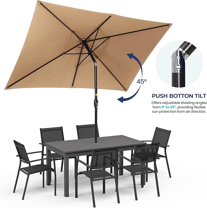 Kiss the Water 6.5' x 10' Patio Umbrella, Rectangular Outdoor Umbrella, Metal Pole Pool Umbrella with Crank and Push Button Tilt, Large Patio Umbrella with Polyester Canopy