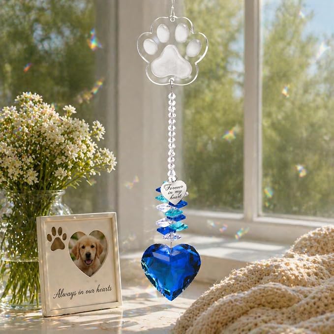 Pet Memorial Suncatcher, Dog Memorial Gifts, Pet Loss, Pet Sympathy, Thoughtful Dogs and Cats Remembrance, Bereavement Gifts - Blue