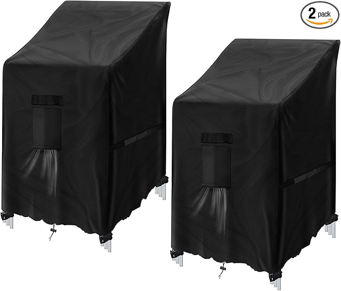 GARPROVM Garden Chair Cover 2 Pack, Outdoor Stack Chairs Covers Waterproof Garden Chair Covers, 420D Oxford Fabric Paito Furniture Covers for Lounge Chair Armchairs, 35.8" W x 27.9" D x 47.2" H