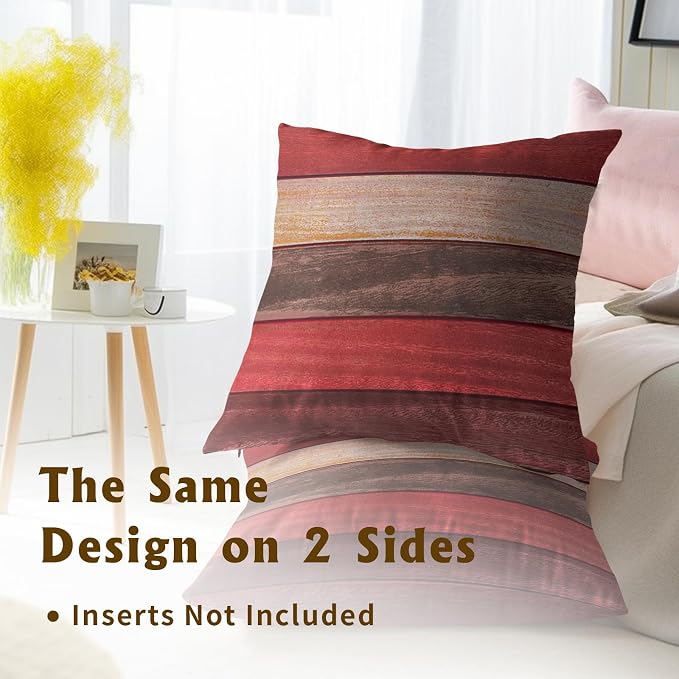 Red Brown Wood Pillow Cover 18x18 Inch, Vintage Old Pink Board Grunge Panel Natural Lumber Throw Pillowcases 2Pcs Decorative Cushion Cover for Home Couch Bed