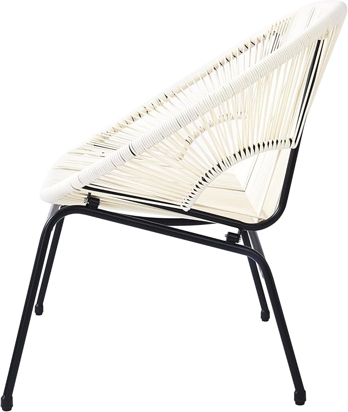 Christopher Knight Home Dessa 3 Piece Patio Furniture Set, Patio Wicker Accent Chair Set of 2 and Loveseat, Metal Frame 4 Seater Outdoor Papasan Lounge Chair Set, PE Rattan Outdoor Bistro Set, White