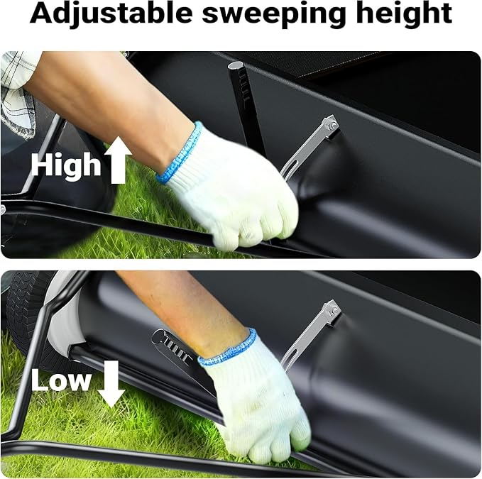 Tow Behind Lawn Sweeper, 42/50/52-Inch Pull Behind Leaf & Grass Collector, 12/26 cu. ft. Large Capacity Yard Sweeper with Adjustable Sweeping Height and Universal Hitch for Lawn Tractor (42"/12cuft)