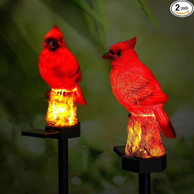 Baquler 2 Pack Cardinal Solar Lights Cardinal Outdoor Decor Red Bird Solar Light Bird Figurine Garden Stake Pathway Garden Lawn Yard Decorations for Mother Mom Grandma Women Gifts