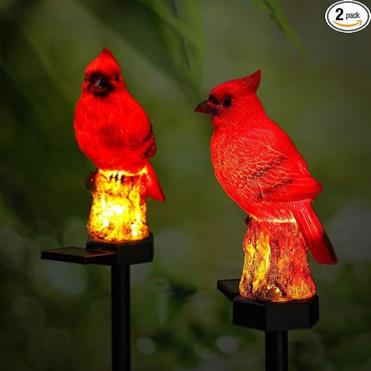 Baquler 2 Pack Cardinal Solar Lights Cardinal Outdoor Decor Red Bird Solar Light Bird Figurine Garden Stake Pathway Garden Lawn Yard Decorations for Mother Mom Grandma Women Gifts